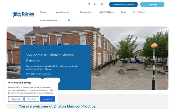Skärmbild av dilstonmedical.nhs.uk
