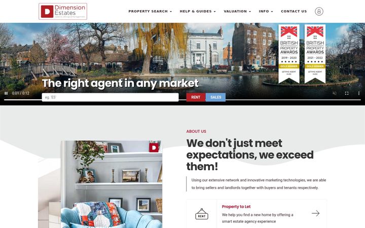 Skärmbild av dimension-estates.co.uk