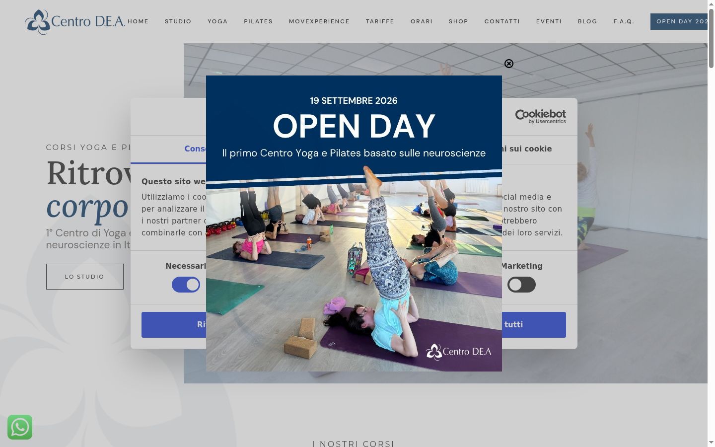 Screenshot del banner di consenso mostrato prima di qualsiasi interazione