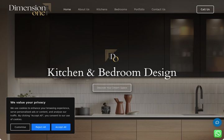 Skärmbild av dimensiononekitchens.co.uk