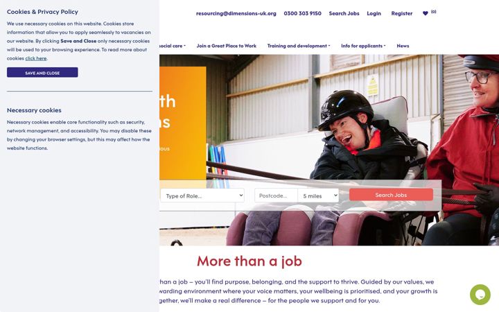 Skärmbild av dimensionscareers.co.uk