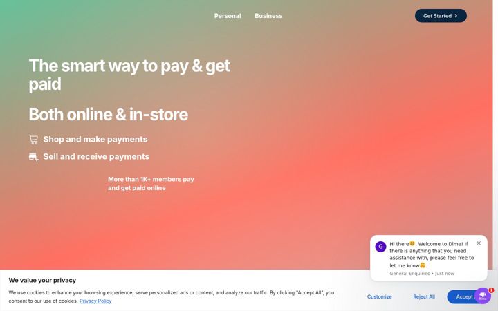 Ekrānuzņēmums no dimepay.net