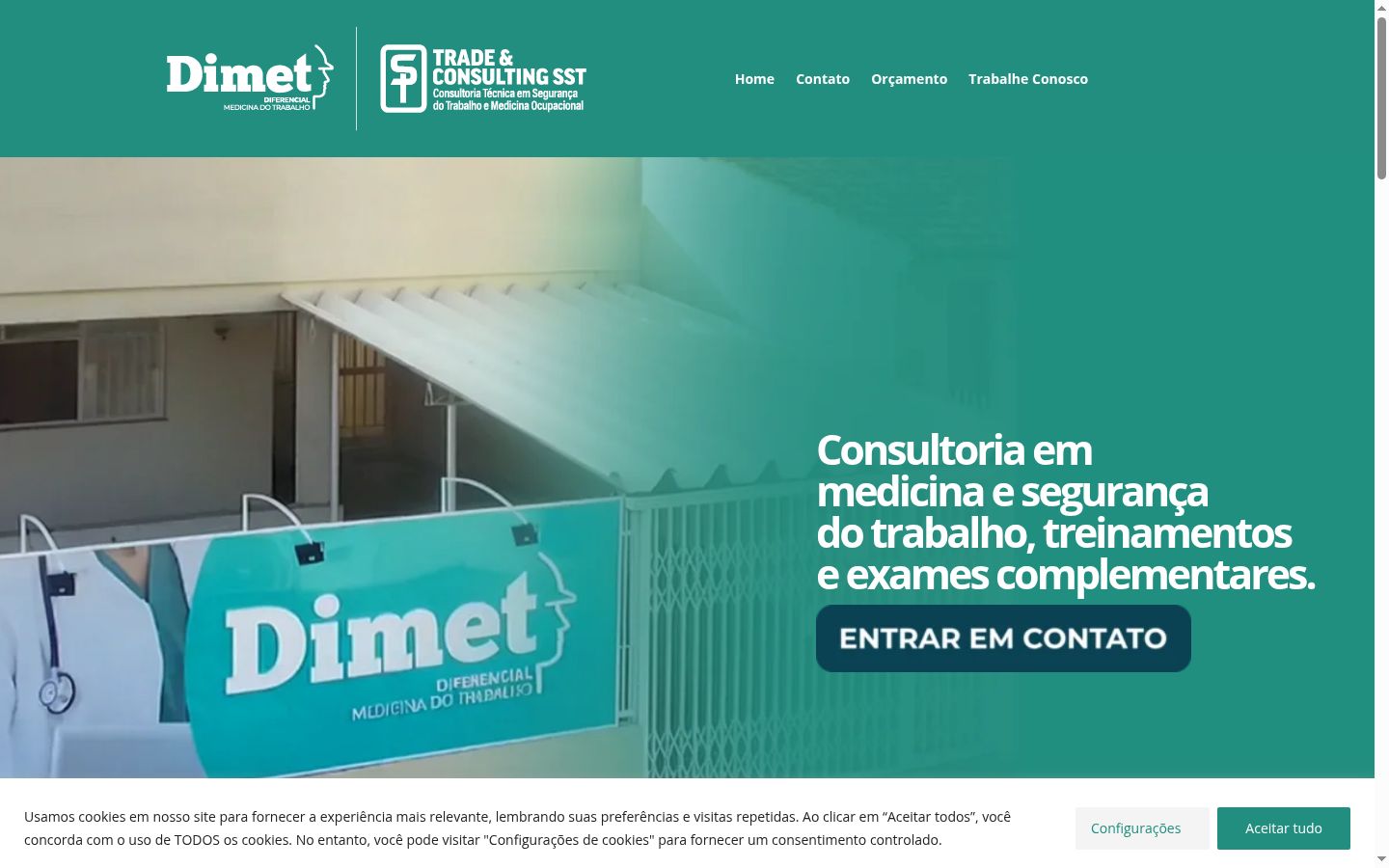 Captura de ecrã do banner de consentimento apresentado antes de qualquer interação