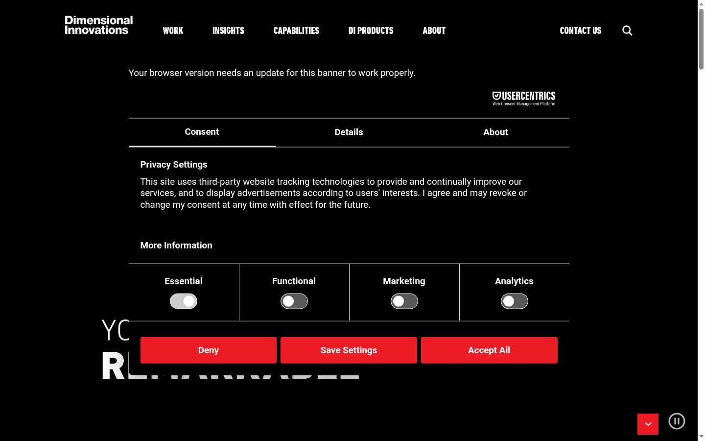 Screenshot of the consent banner shown before any interaction
