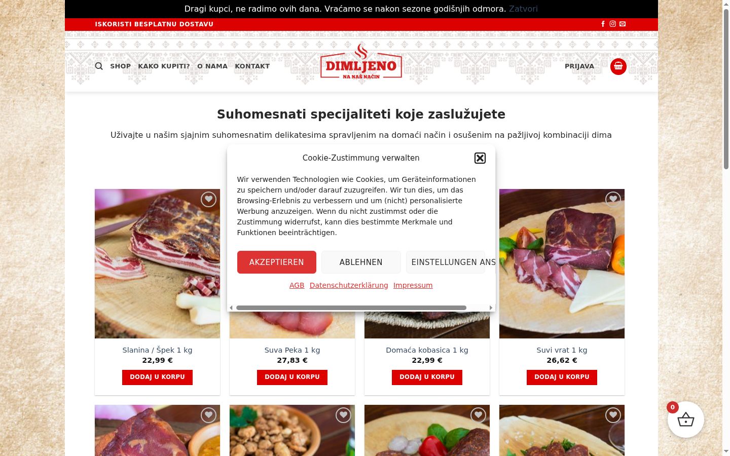 Posnetek zaslona pasice za privolitev, prikazane pred kakršno koli interakcijo