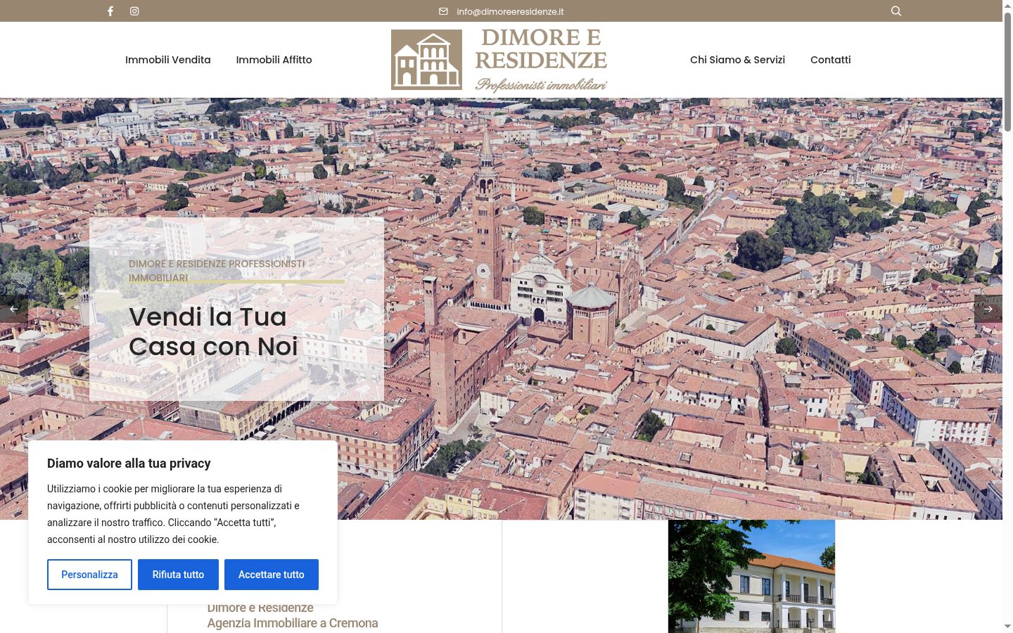 Screenshot del banner di consenso mostrato prima di qualsiasi interazione