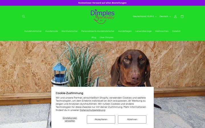 Screenshot of dimples-dogbandanas.com