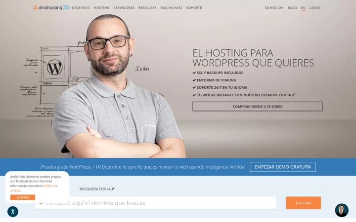 Posnetek zaslona dinahosting.com
