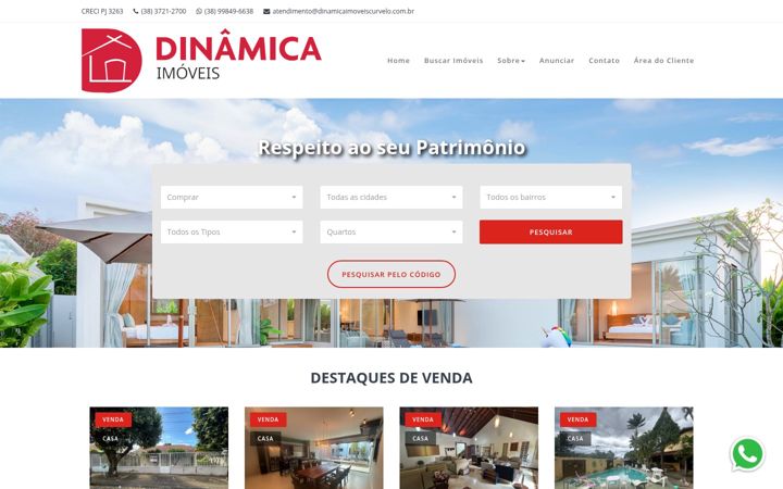 Screenshot van dinamicaimoveiscurvelo.com.br