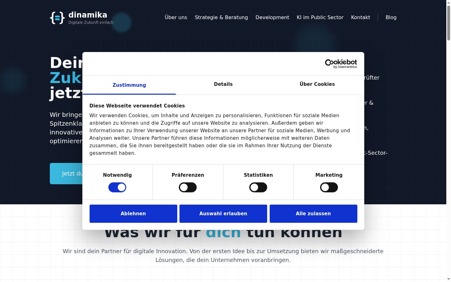 Snímek obrazovky baneru souhlasu zobrazeného před jakoukoli interakcí
