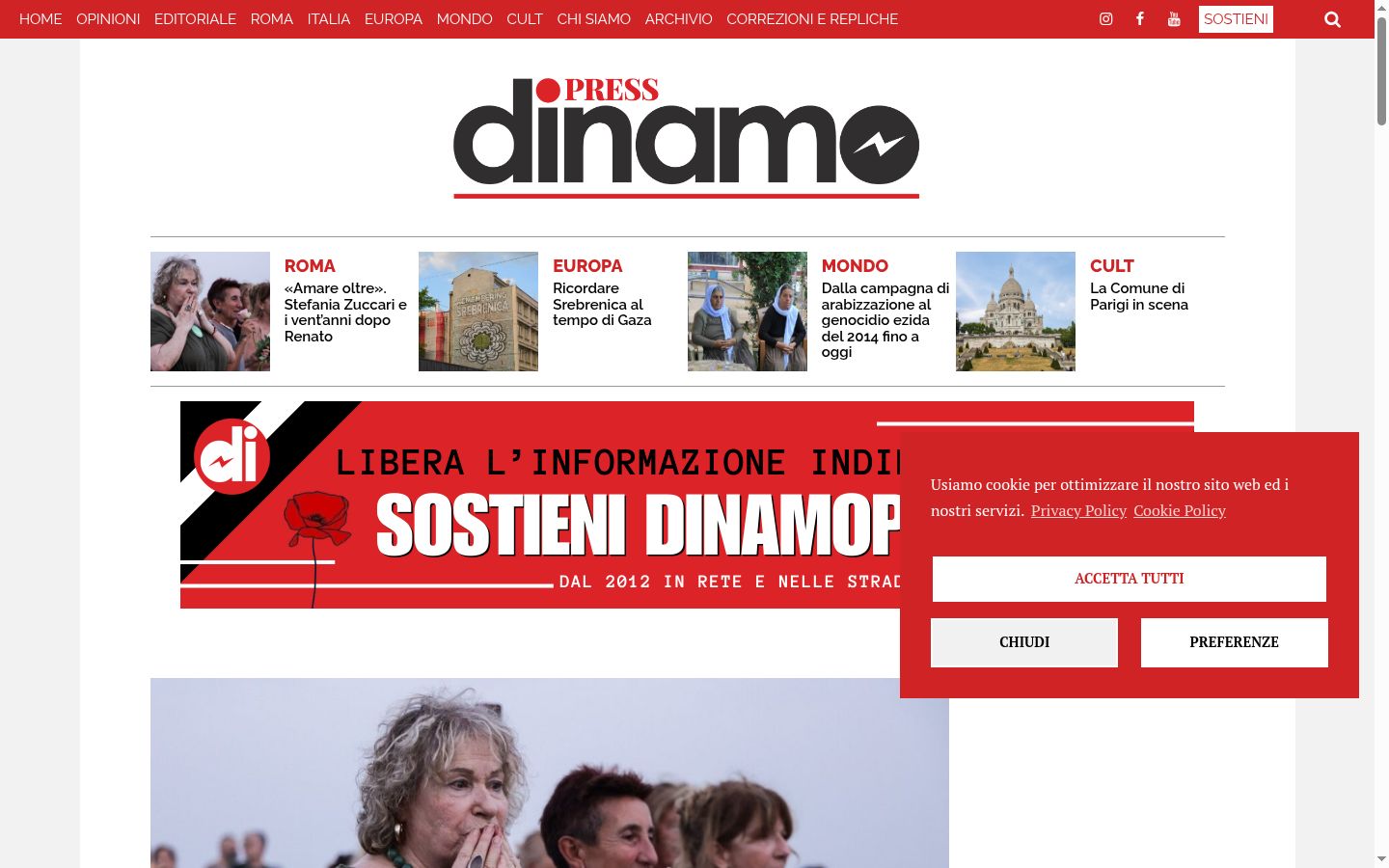 Screenshot del banner di consenso mostrato prima di qualsiasi interazione