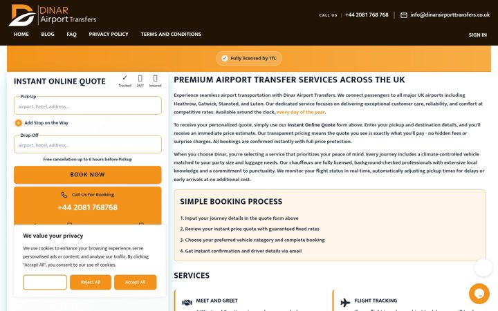 Zrzut ekranu dinarairporttransfers.co.uk
