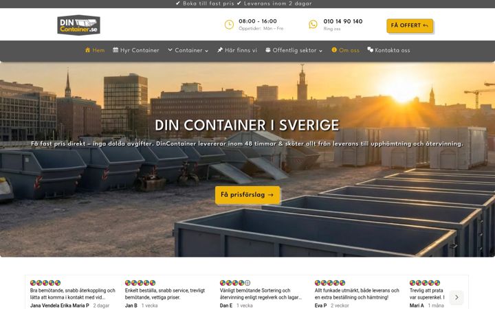 Snímek obrazovky dincontainer.se