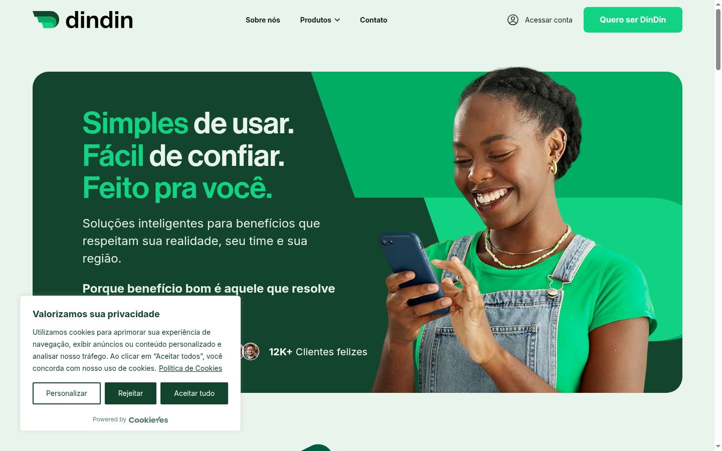 Captura de pantalla del banner de consentimiento mostrado antes de cualquier interacción