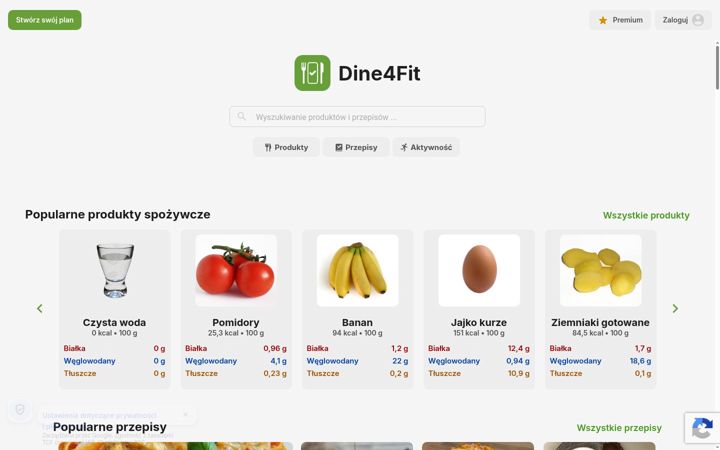 Screenshot stránky dine4fit.pl