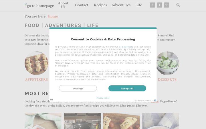Screenshot of dinedreamdiscover.com