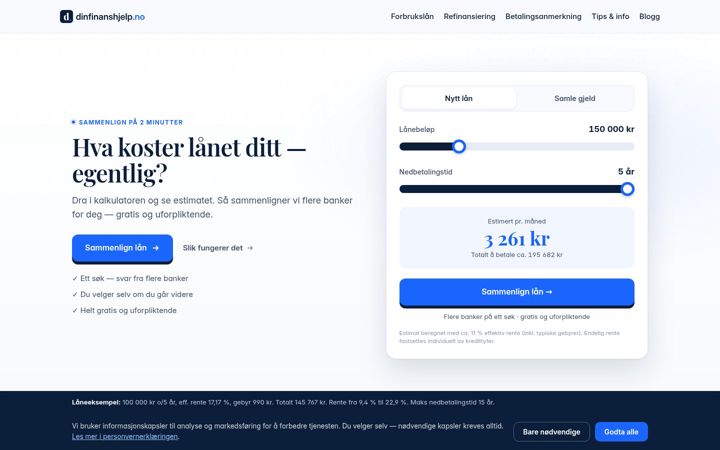 Screenshot ta' dinfinanshjelp.no