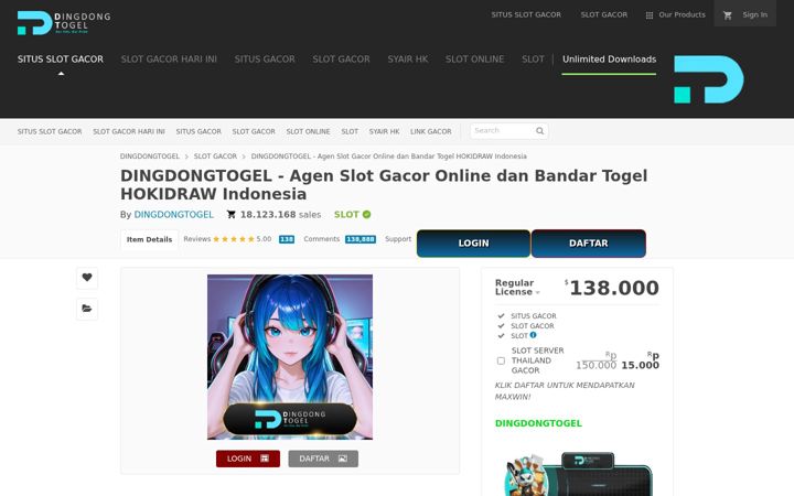 Screenshot of dingdongtogel168-hokidraw.com