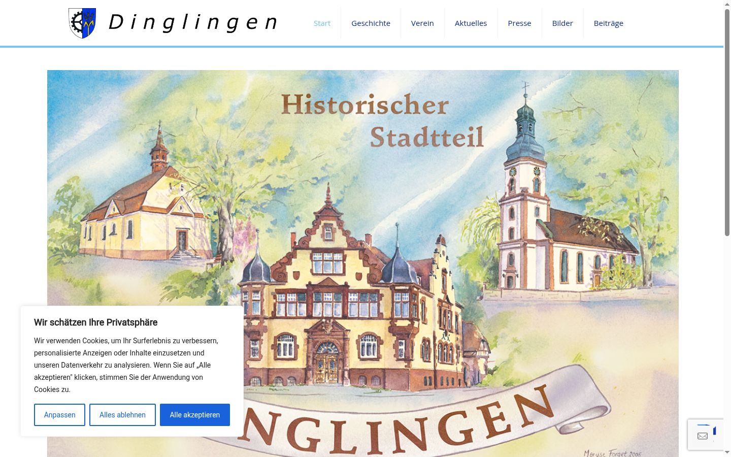 Screenshot des Einwilligungsbanners vor jeglicher Interaktion