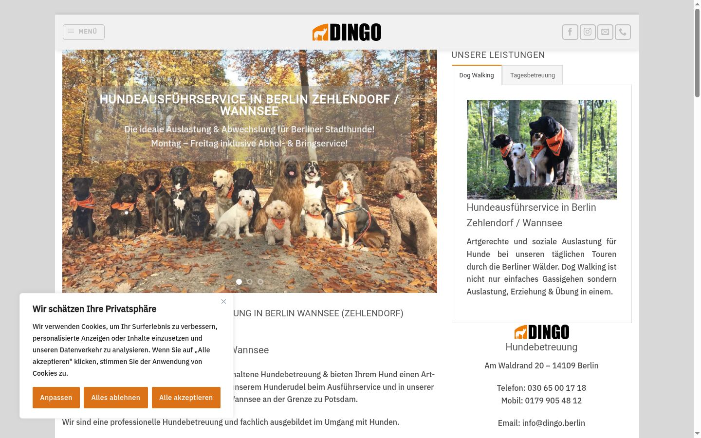 Screenshot des Einwilligungsbanners vor jeglicher Interaktion