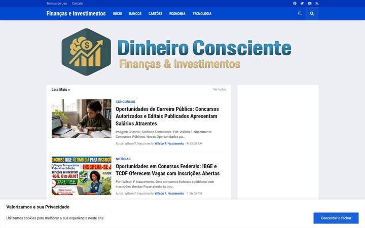 Ekraanipilt saidist dinheiroconscientebr.com.br