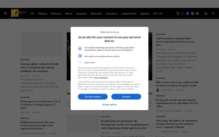 Screenshot of dinheirovivo.pt