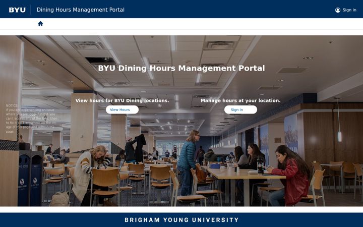 Skjermbilde av dininghours.byu.edu