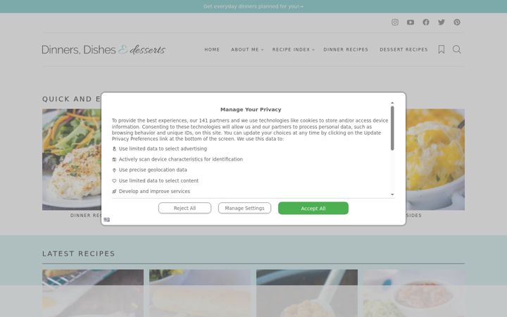 Screenshot of dinnersdishesanddesserts.com