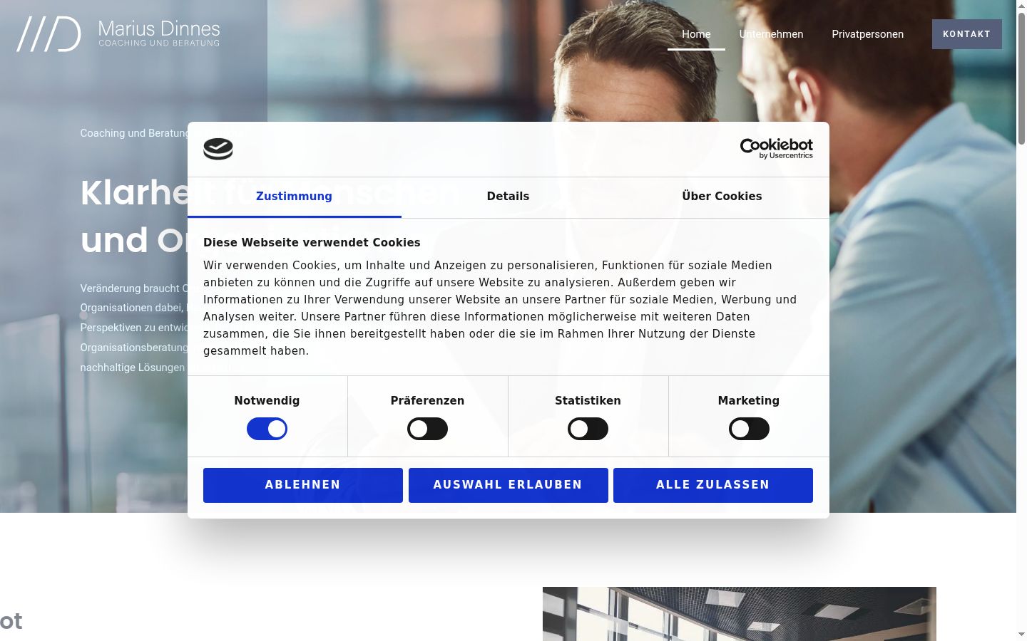 Screenshot del banner di consenso mostrato prima di qualsiasi interazione