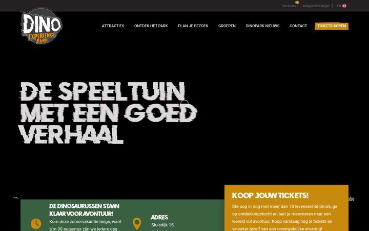 Screenshot stránky dinoexperiencepark.nl