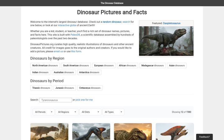 Screenshot of dinosaurpictures.org