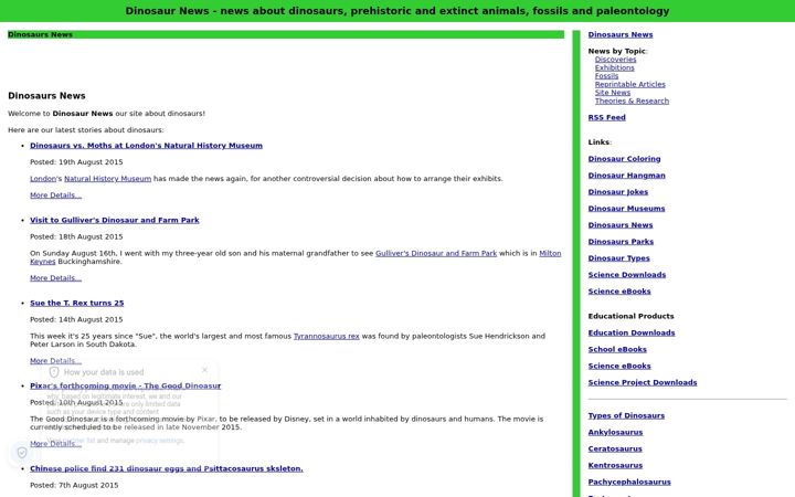 Screenshot of dinosaursnews.com