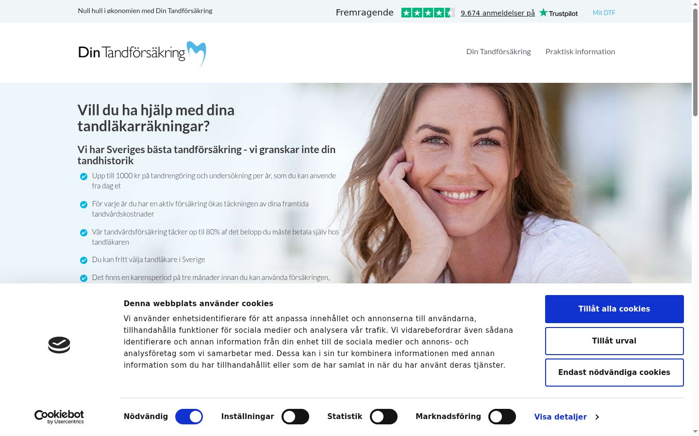 Skærmbillede af samtykkebanneret, som det blev vist før nogen interaktion