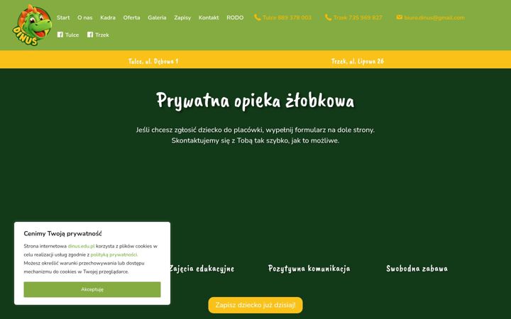 Screenshot stránky dinus.edu.pl