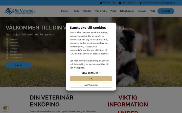 Skærmbillede af dinveterinarenkoping.se