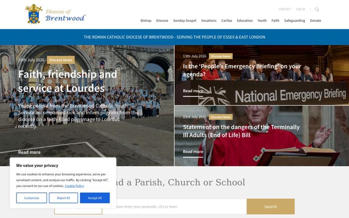 Екранна снимка на dioceseofbrentwood.net