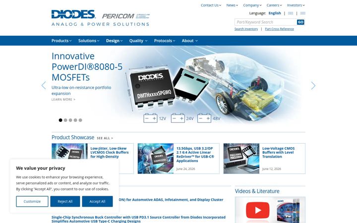 Screenshot of diodes.com
