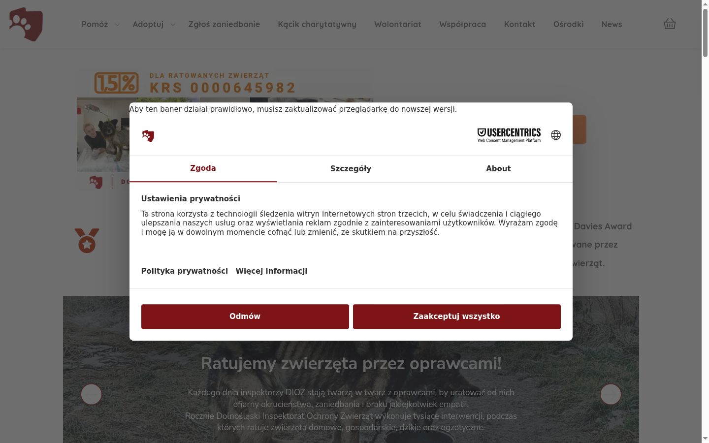 Snimka zaslona bannera za privolu prikazanog prije bilo kakve interakcije