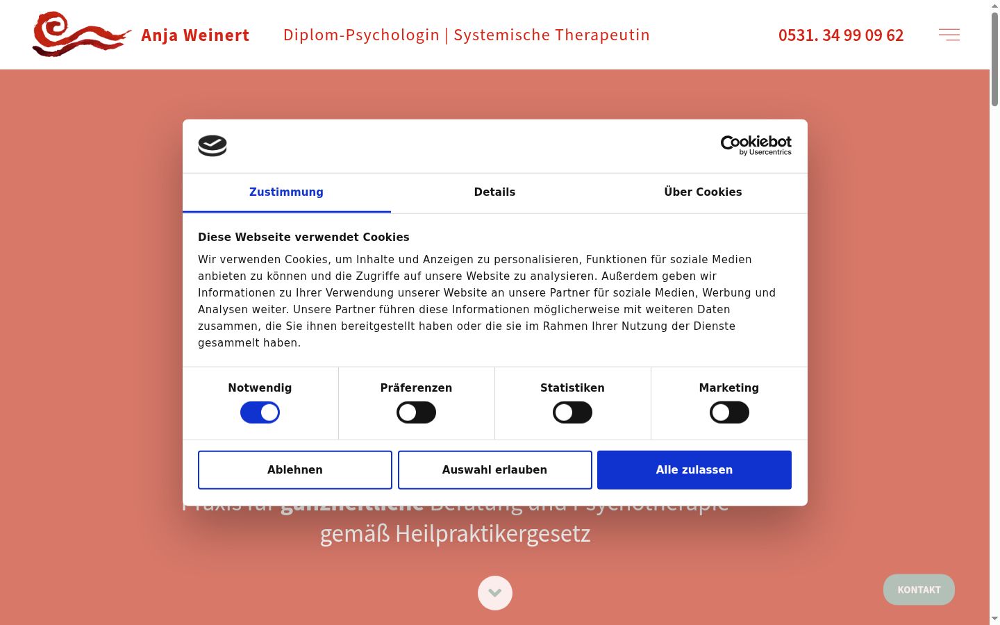 Screenshot des Einwilligungsbanners vor jeglicher Interaktion
