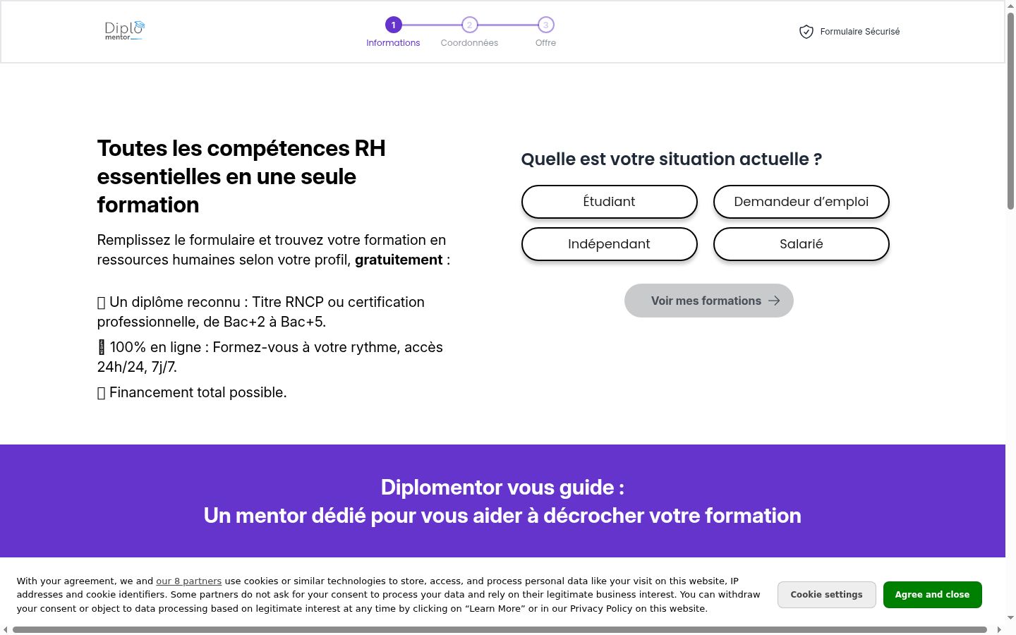 Captura de ecrã do banner de consentimento apresentado antes de qualquer interação