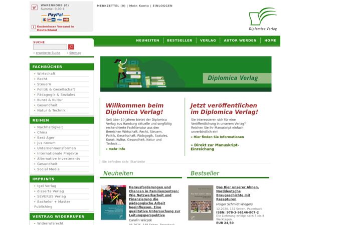 Screenshot του diplomica-verlag.de
