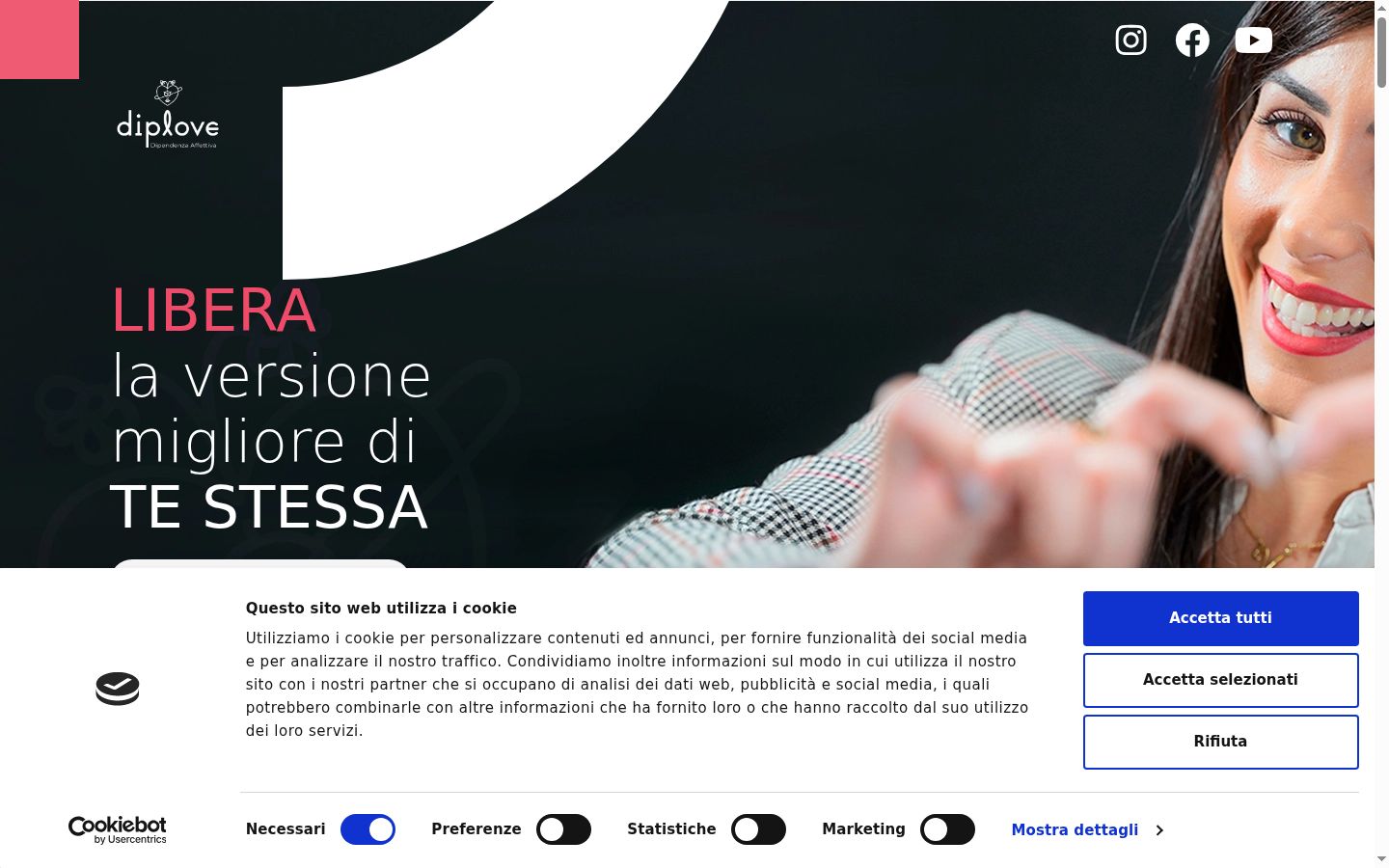 Screenshot del banner di consenso mostrato prima di qualsiasi interazione
