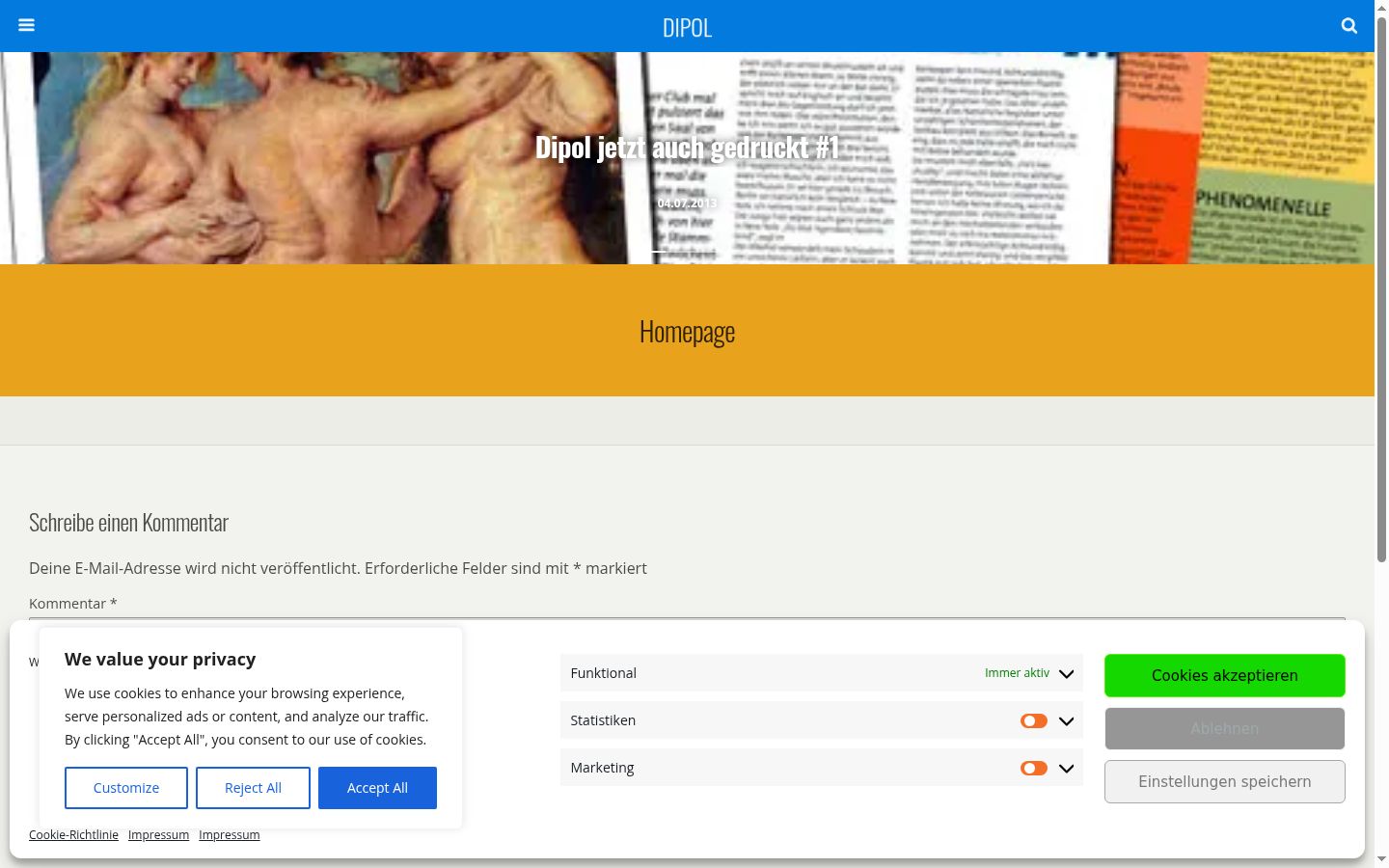 Screenshot del banner di consenso mostrato prima di qualsiasi interazione