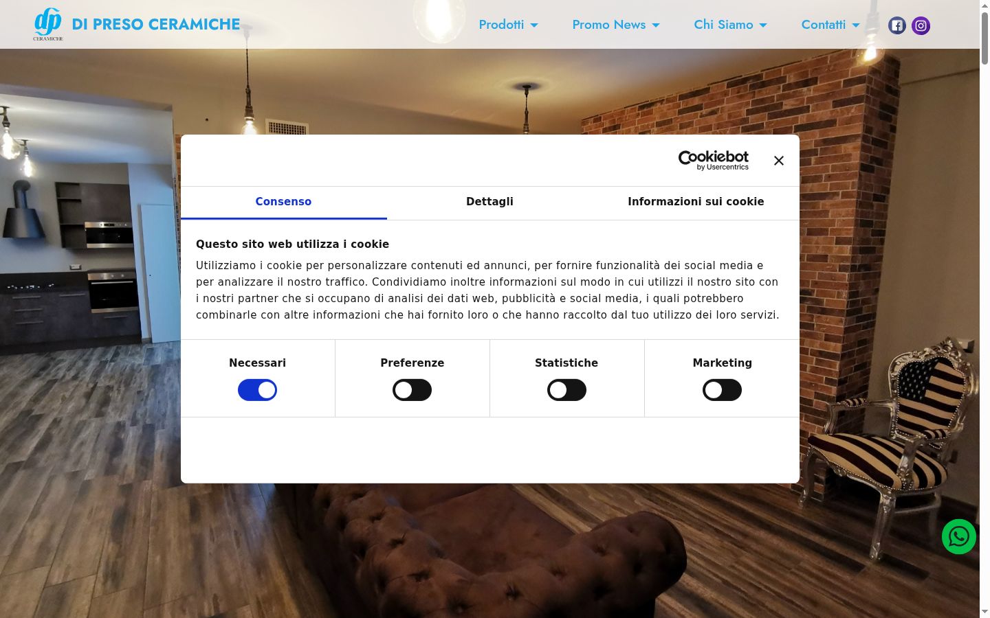 Screenshot del banner di consenso mostrato prima di qualsiasi interazione