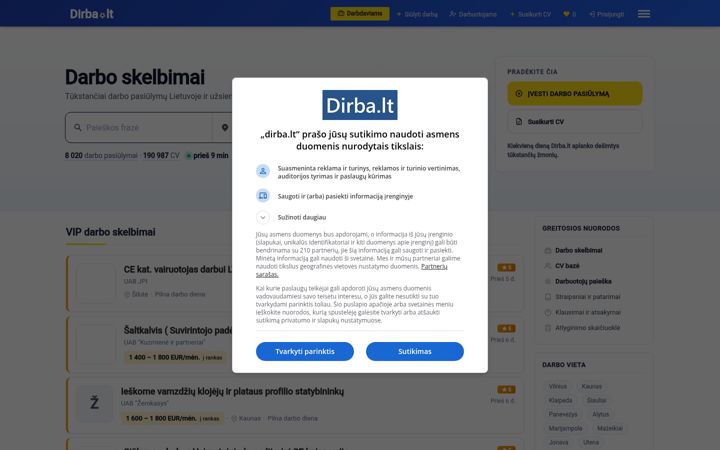 Екранна снимка на dirba.lt