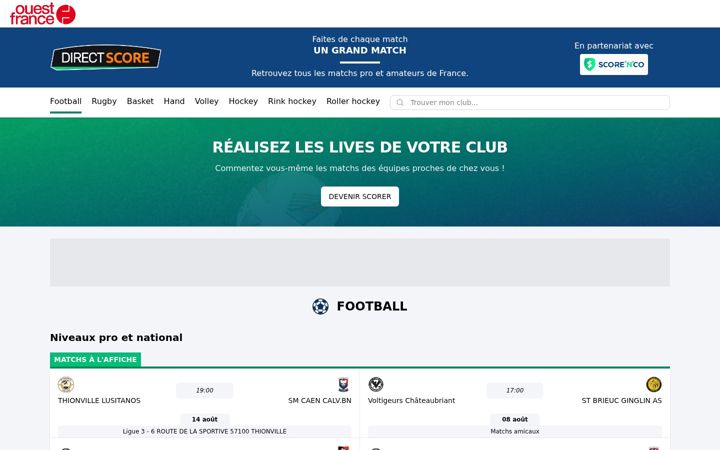 Captura de pantalla de direct-score.ouest-france.fr