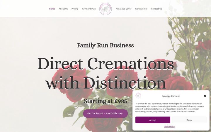 Screenshot stránky directcremationswithdistinction.co.uk