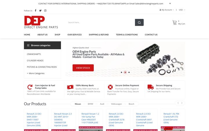 Screenshot of directengineparts.com