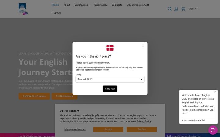 Screenshot of directenglishlive.com