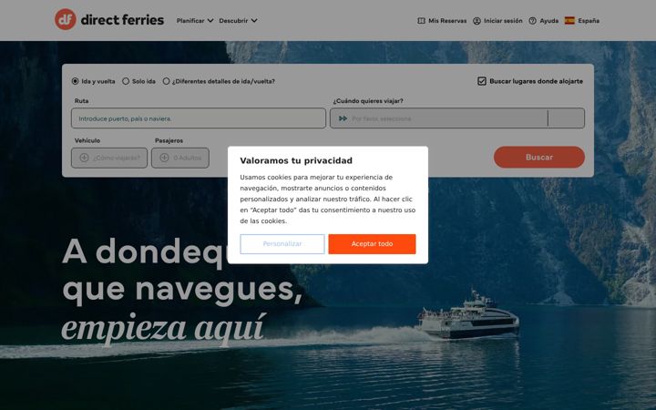 Ekraanipilt saidist directferries.es